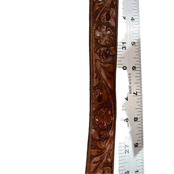 Vintage Hand Tooled Brown Leather Western Style Belt with CRW initials - Picture 4 of 7